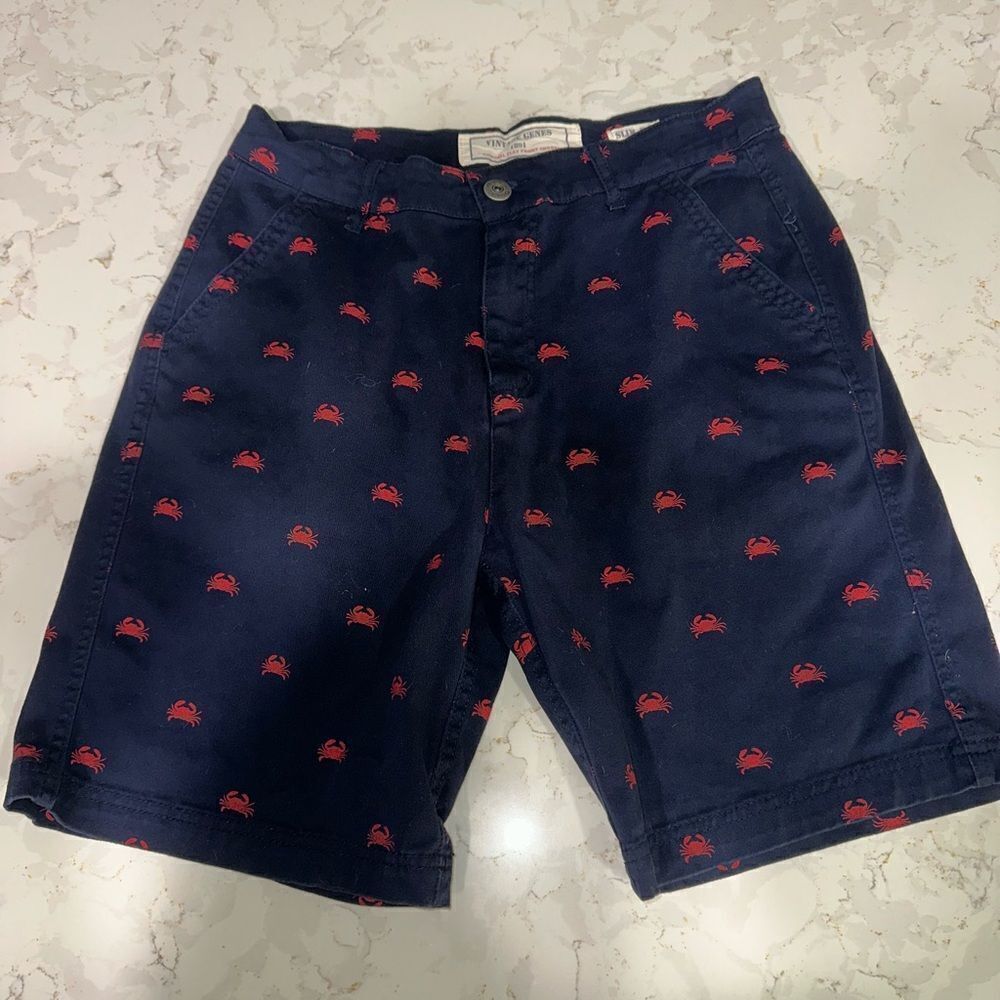 Vintage Genes, Men’s Blue Crab Shorts, original flat front shorts
